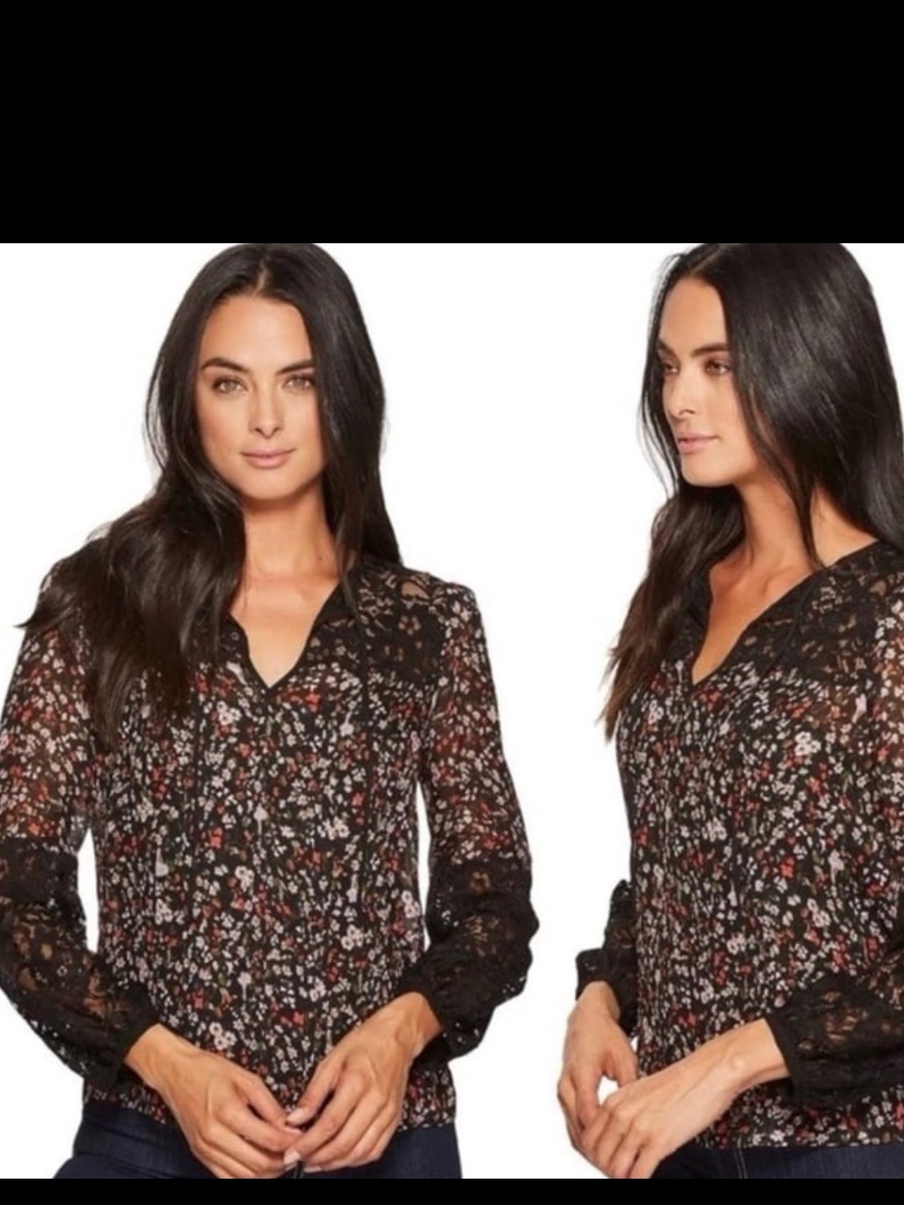 Rebecca Taylor Black Floral Lace Peasant Blouse